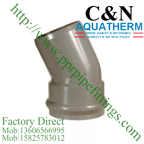 BS EN 1452 PVC-U Elbow socket spigot elbow 22.5 deg rubber ring joint